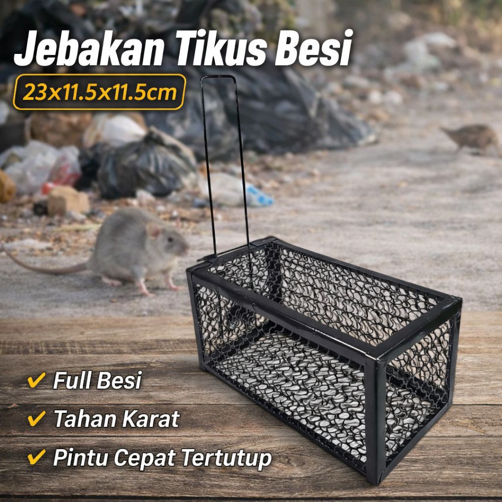 Jebakan Tikus Kandang Besi Automatic Mousetrap 23x11.5x11.5cm - B-23 - Black