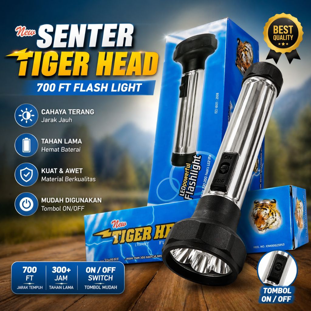 Senter Tangan Murah TIGER HEAD 700ft LED / Flash Light Jadul Terang Awet Tahan Lama