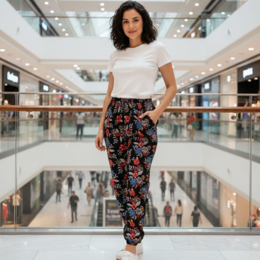 Celana Panjang Wanita / jogger Pants Korean style / Celana Kain Motif / Celana Harian Cewe Kekinian