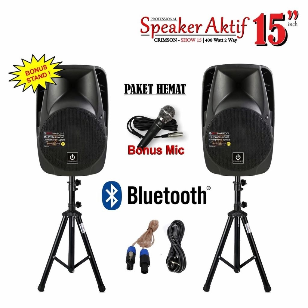 TERMURAH PAKET KOMPLIT SPEAKER AKTIF CRIMSON SHOW 15 INCH BLUETOOTH
