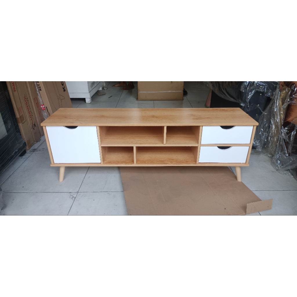 meja tv rak tv Bupet tv minimalis kaki tinggi pintu