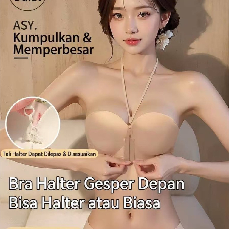 Bra Wanita Push Up Tanpa Kawat Kancing Depan Motif Leopard Sexy Nyaman
