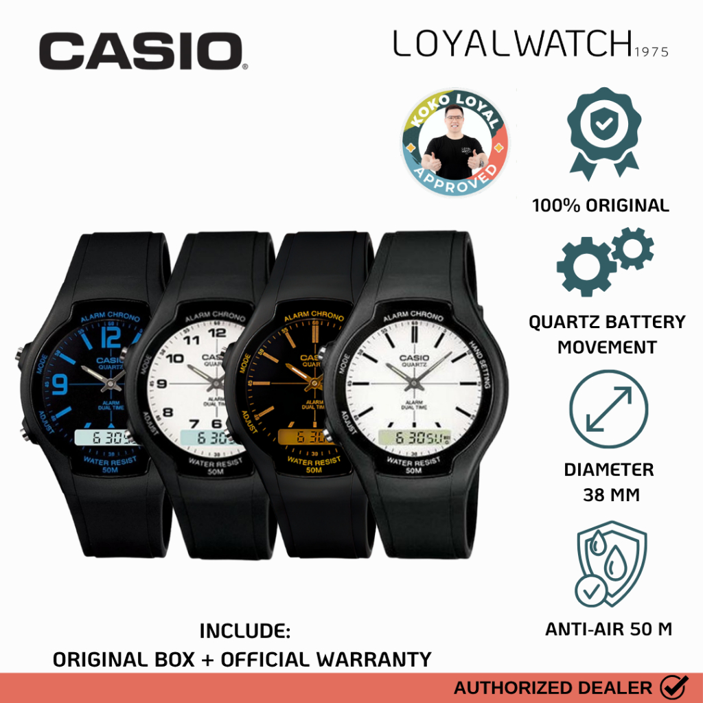 Jam Tangan Casio General Unisex AW-90H AW-90H-9E AW-90H-2B AW-90H-7B AW-90H-7E Rubber Original Garan