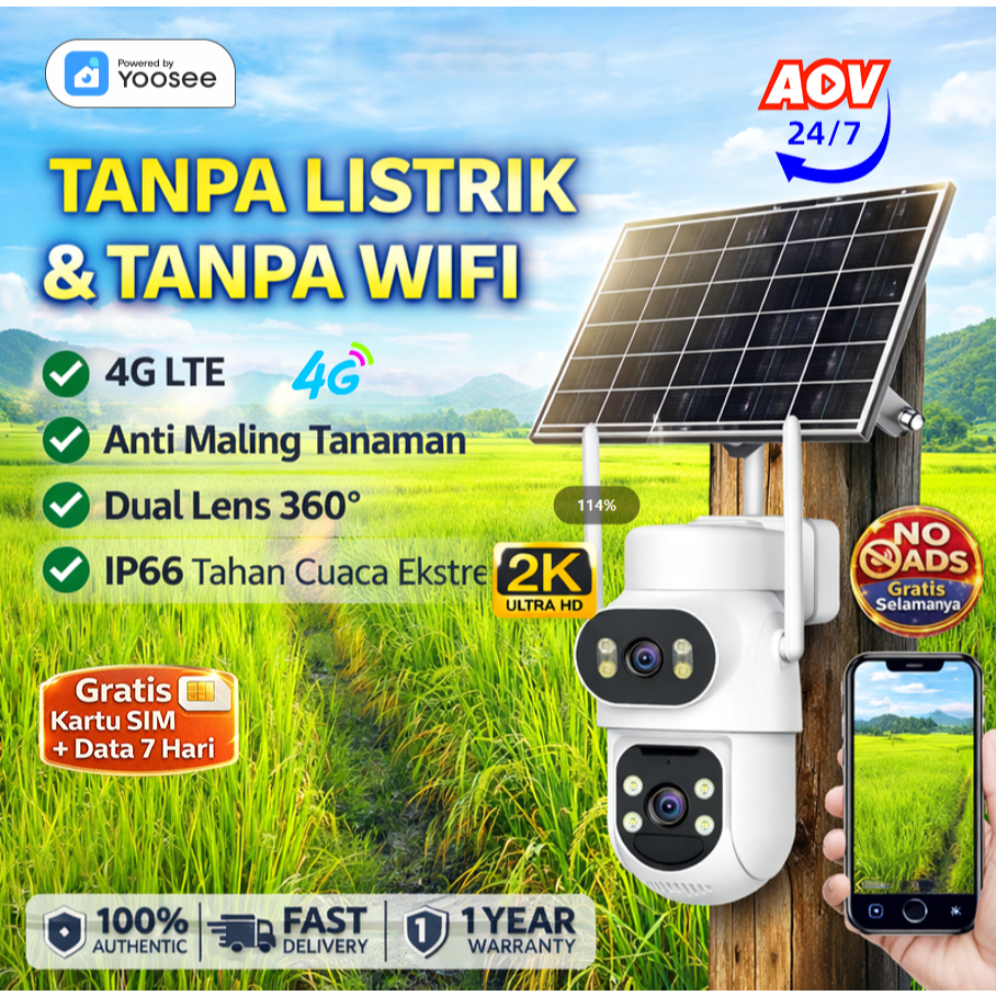 YOOSEE 100% ORIGINAL CCTV 4G Outdoor Solar Panel Kamera Sawah Ladang Pantau Irigasi Anti Maling Alar
