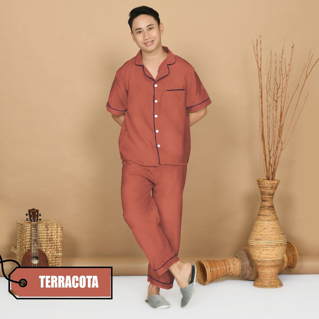 Nyenyak Piyama Dewasa Pria CP ( Size L ) Bahan Katun / Setelan Baju Tidur Polos Cowok