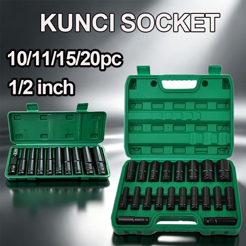 Socket Panjang 20pcs 1/2‘’ 8-32mm Impact Kunci Socket/Kunci shock Impact socket set/Impact sock impa