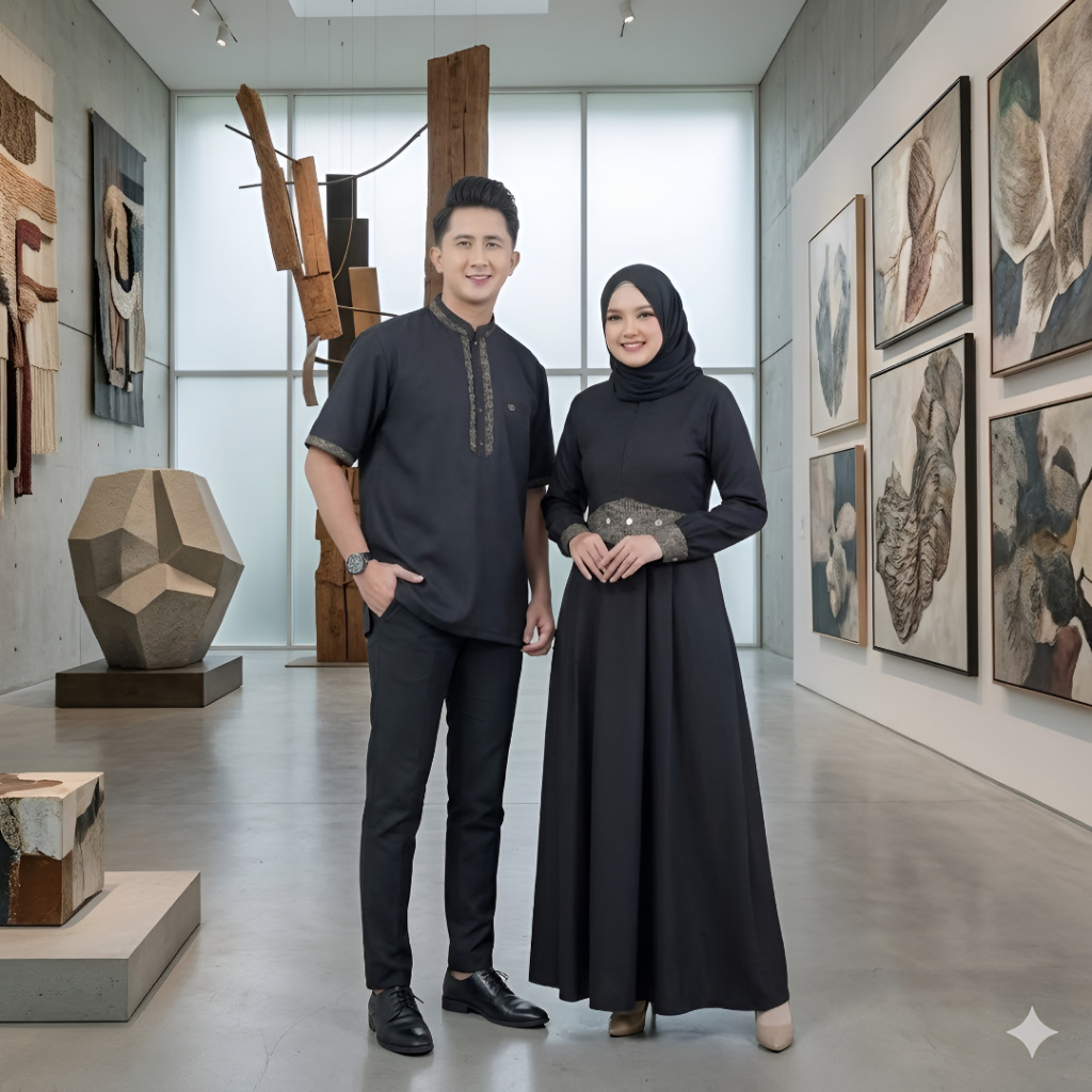SARIMBIT COUPLE BLACK HAMEEDA ILHAM SHORT BY SILMI FASHION BAHAN KATUN MADINA JACQUARD BAJU BUSANA M