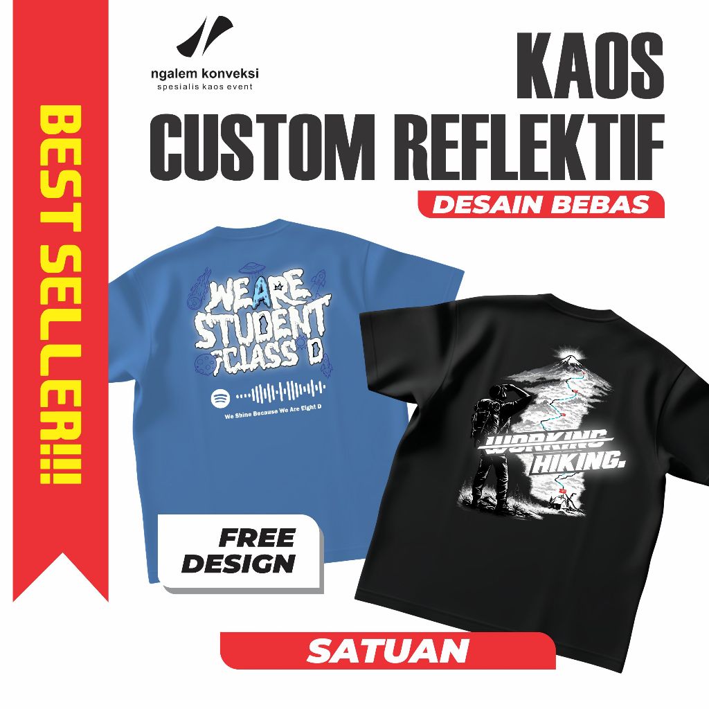Sablon Custom Reflektif Kaos Satuan, Lusinan, Bahan Katun, Bikin Kaos Custom Reflektif T-Shirt Cotto