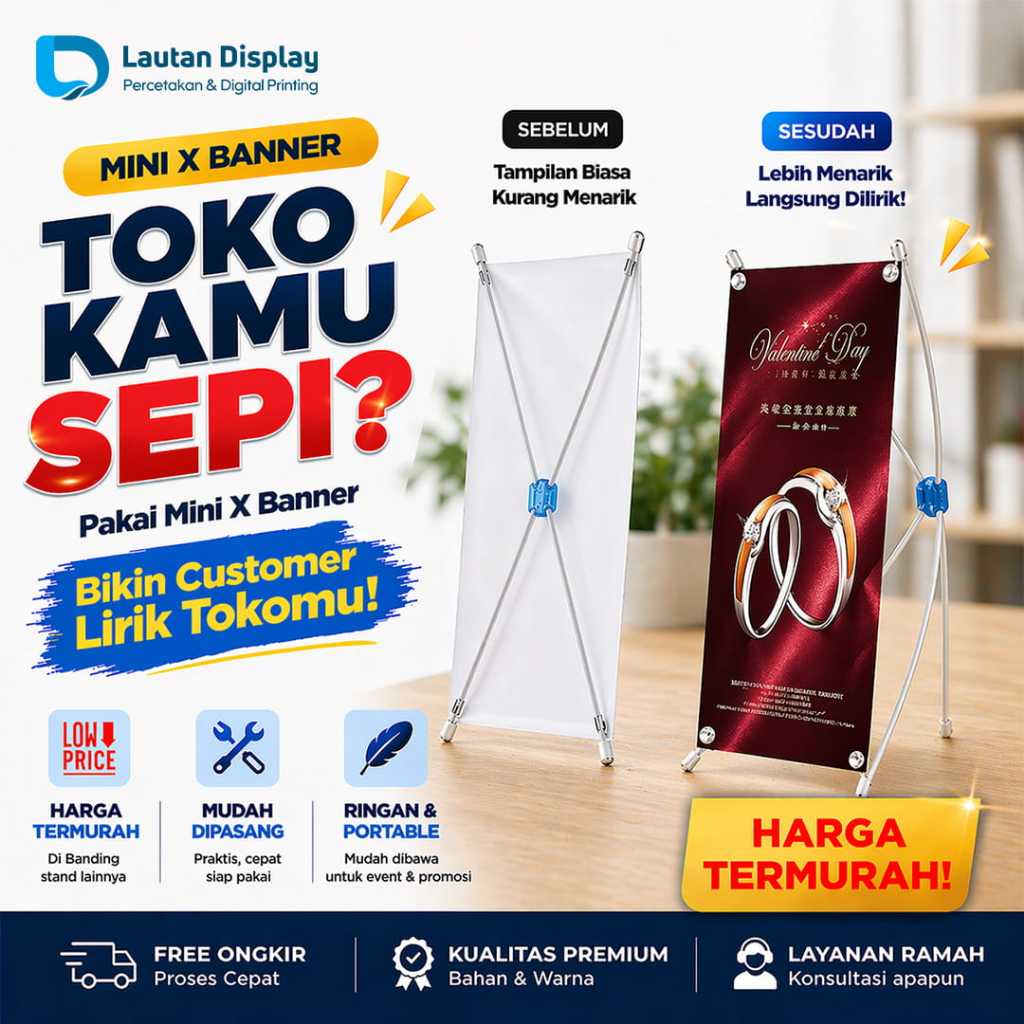 Stand Banner Meja Standing Banner MINI A4 dan A3 Mini X Banner A4