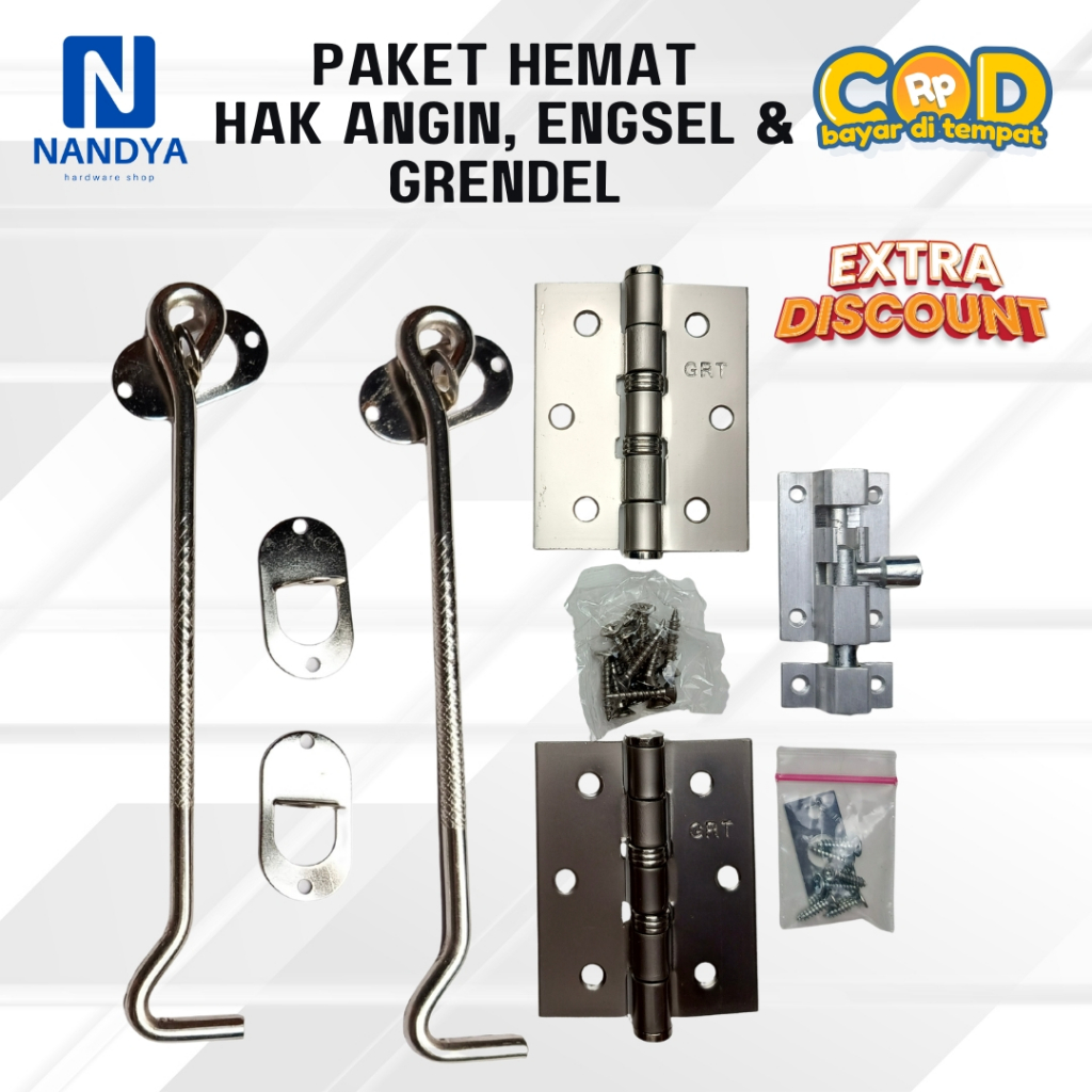 Paket Satu Set Jendela Lengkap Hak Angin Dop Engsel Stainless Grendel Alumunium Kuat Kokoh Anti Kara