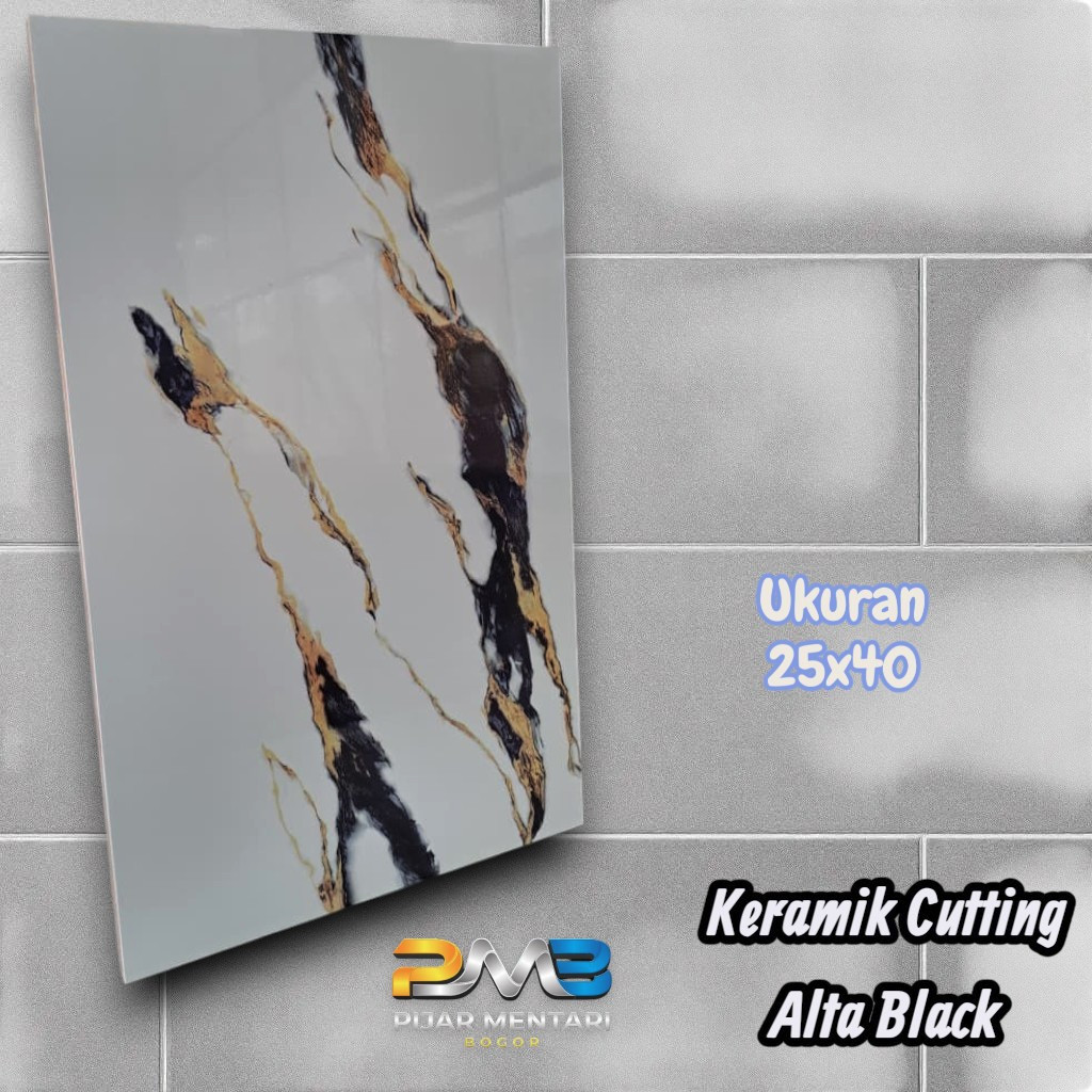 Keramik Cutting Dinding Kamar Mandi ALTA BLACK 25x40 PLATINUM