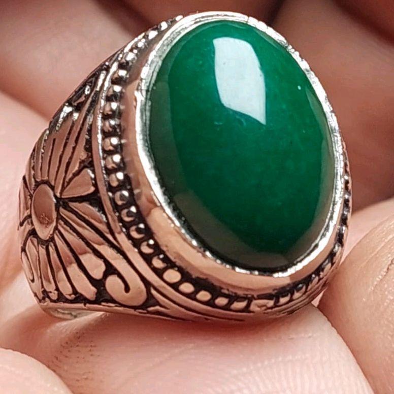Cincin batu giok china deep green kristal tembus Giok hijau tua /  Akik rings cincin pria