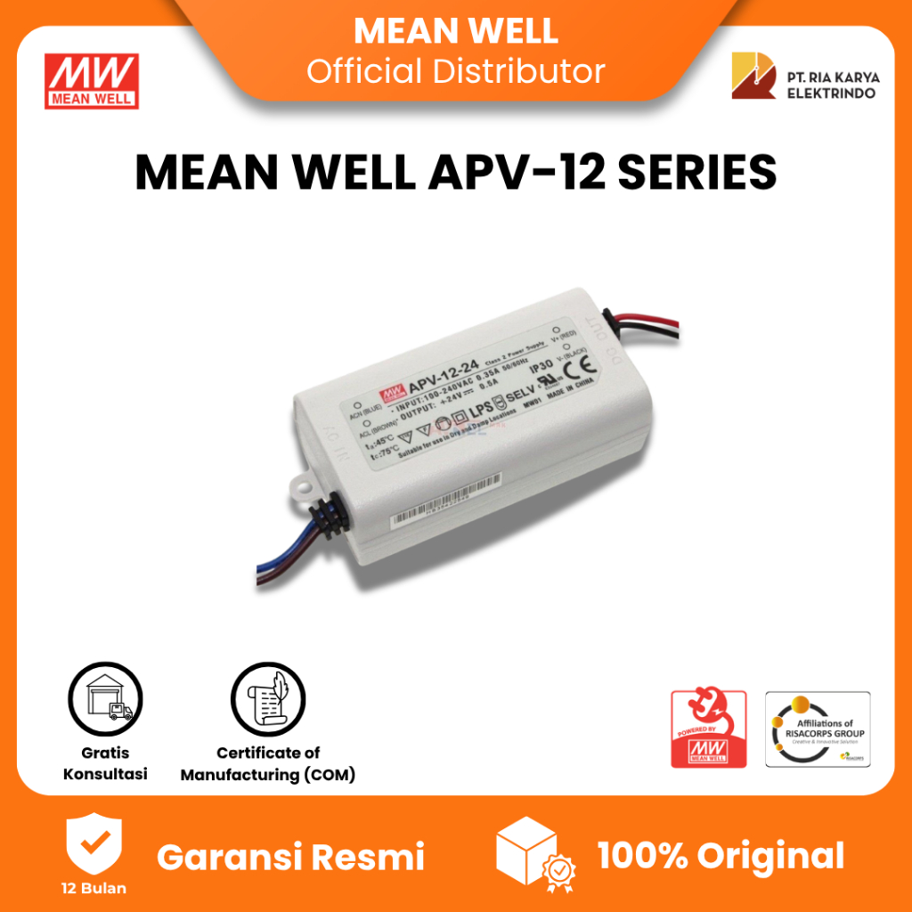 POWER SUPPLY LED DRIVER MEANWELL APV-12-12 | APV-12-24 , 12V 24V Original Bergaransi Resmi