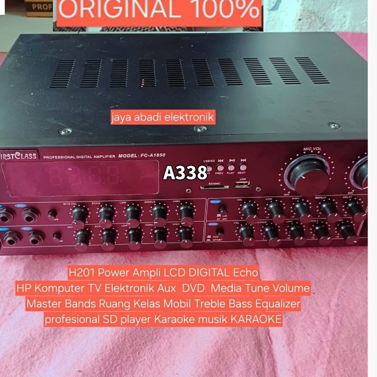 A338 KARAOKE AMPLIFIER BARU H201 Power Ampli LCD DIGITAL Echo  HP Komputer TV Elektronik Aux DVD Med