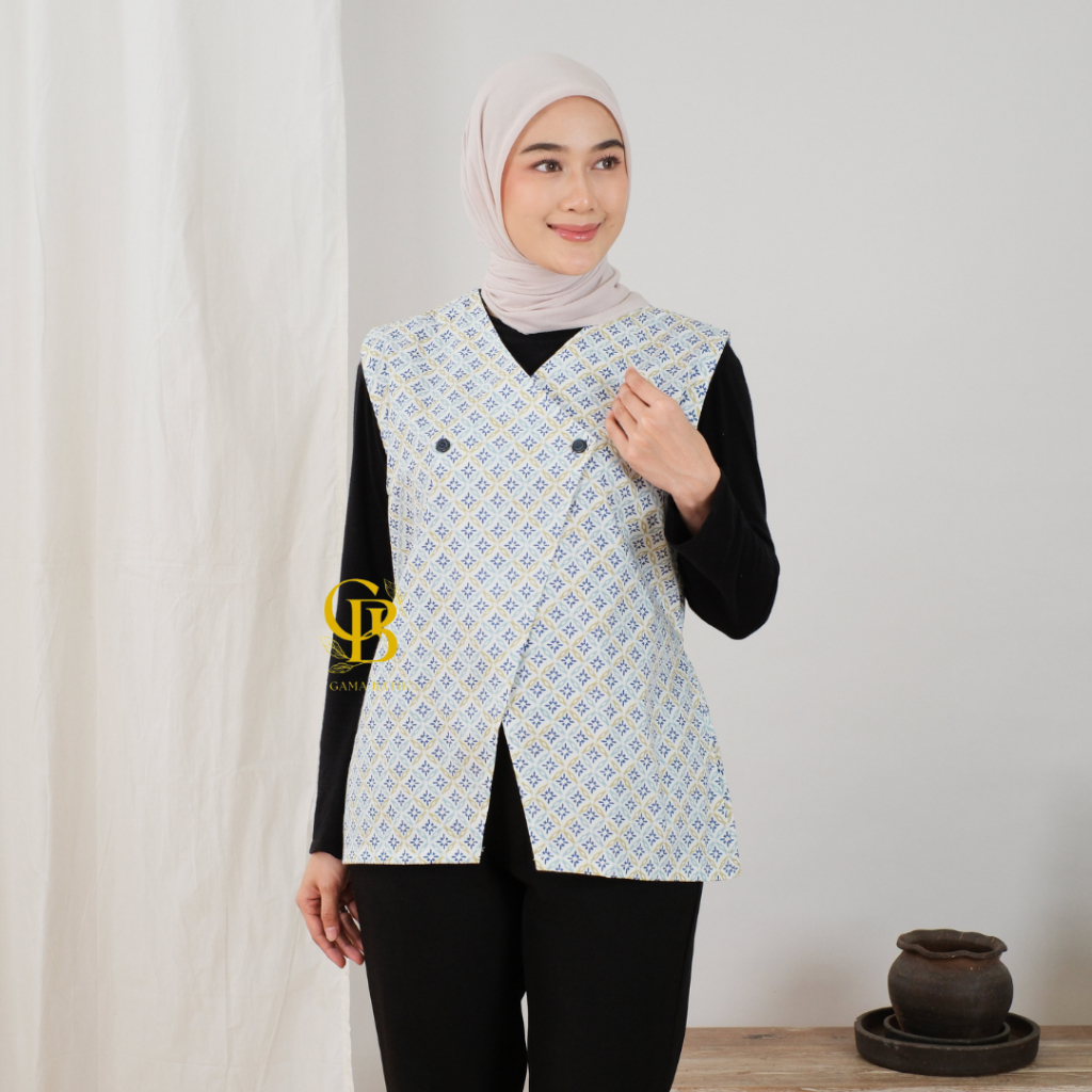 Vest Batik Atasan Wanita Tanpa Lengan Rompi Batik Modern Baju Kerja