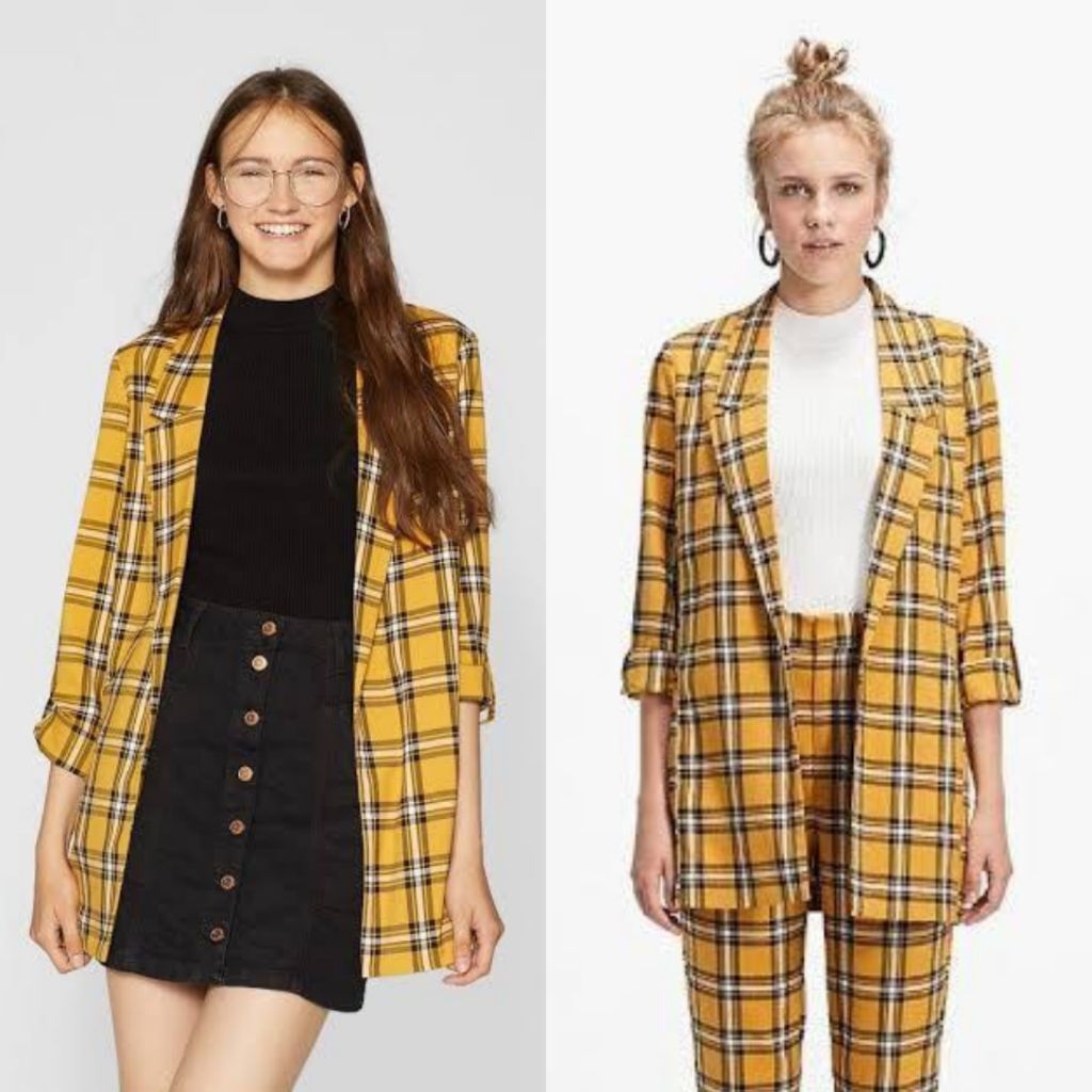 STRADIVARIUS BLAZER JAKET KOTAK YELLOW BARU ASLI ORIGINAL