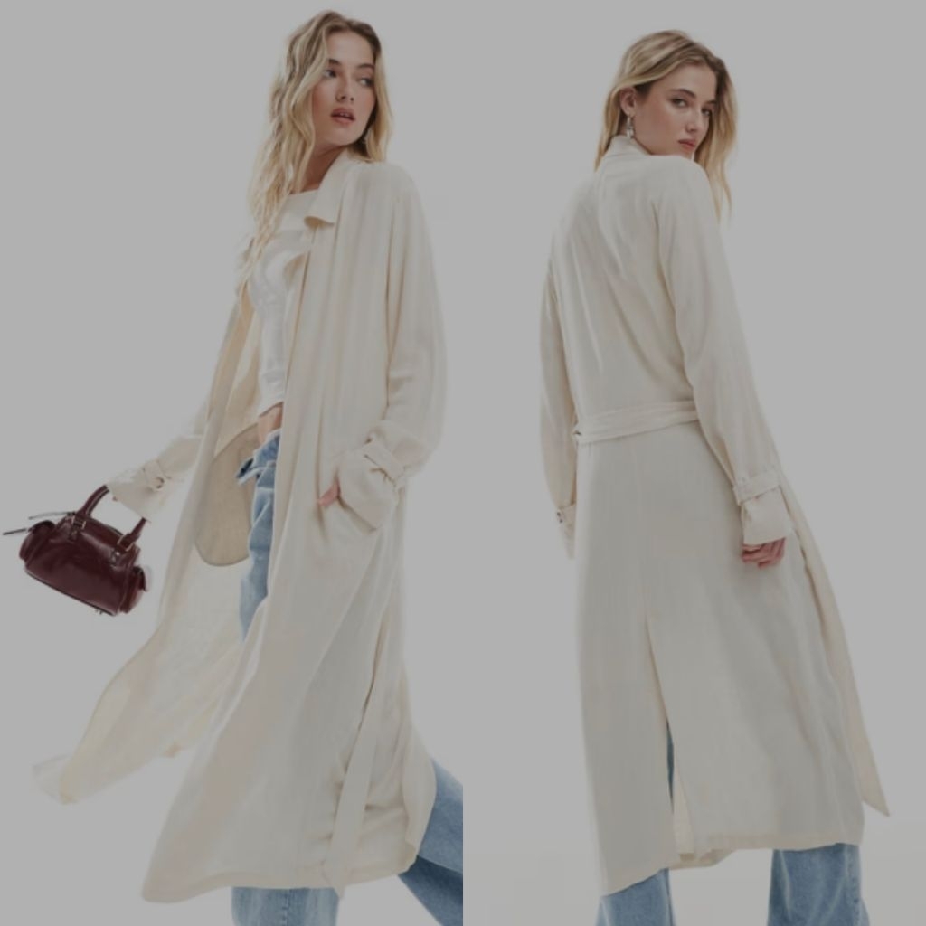 STRADIVARIUS TRENCH COAT LINEN NATURAL ASLI BARU ORIGINAL