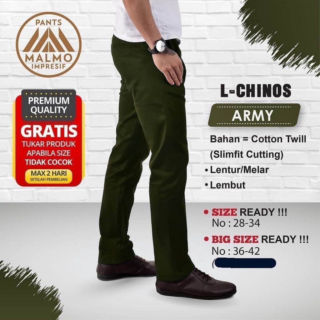 MALMO Original Celana Pria Chinos Panjang Slimft Stretch Premium Bahan Kain Katun Tebal Melar Halus 