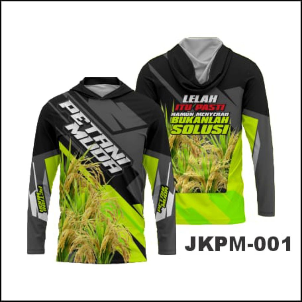 Jersey kupluk pertanian petani muda lengan panjang digital printing bahan dry-fit