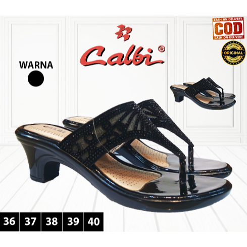Calbi CRX 2053 1941 sandal jepit heels wanita motif permata mewah kasual formal perempuan Original