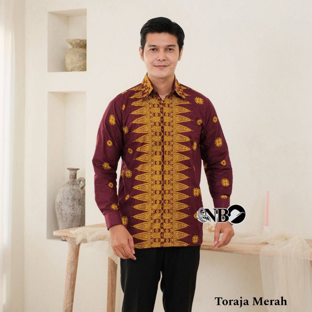 Kemeja Batik Pria Regulerfit Lengan Panjang Bahan Katun Motif Prada Toraja