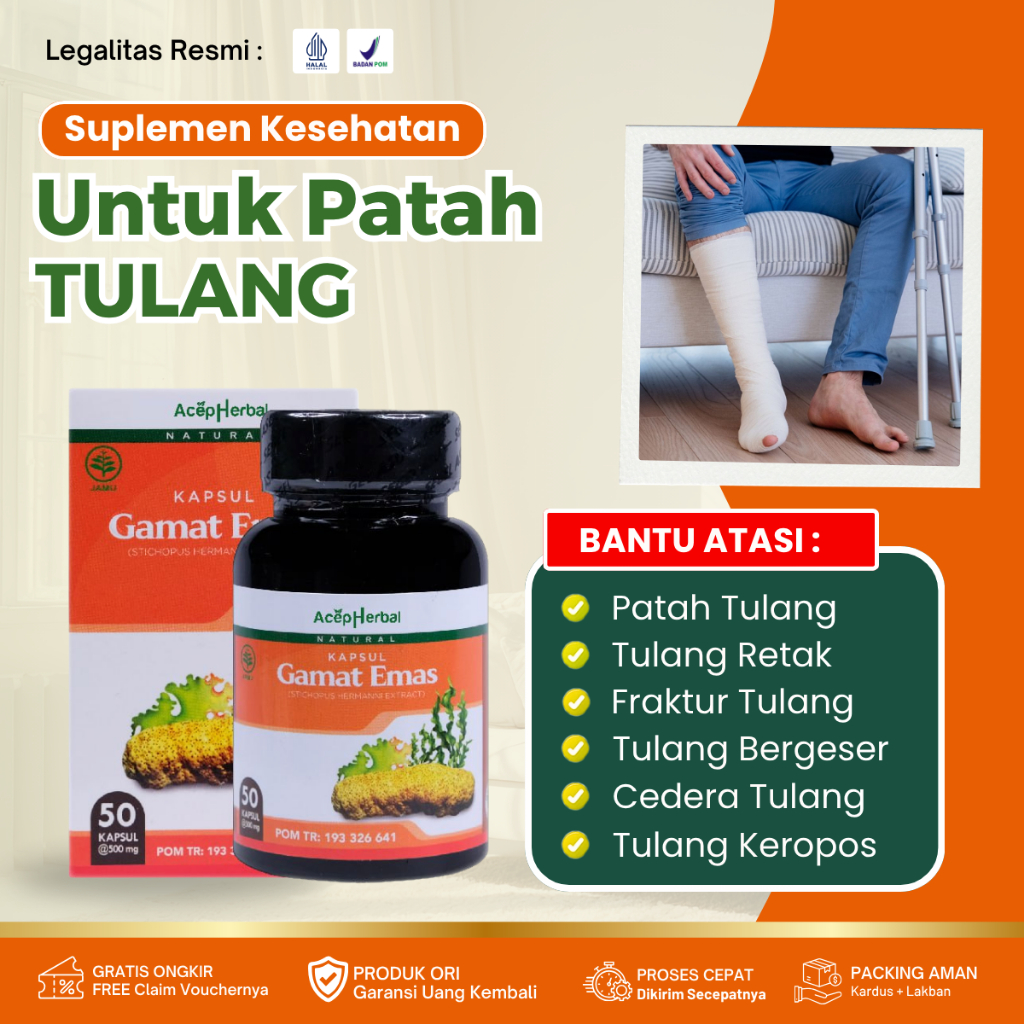 Kapsul Gamat Emas Obat Patah Tulang, Tulang Retak, Tulang Bergeser, Cedera Tulang, Kaki Patah Tulang