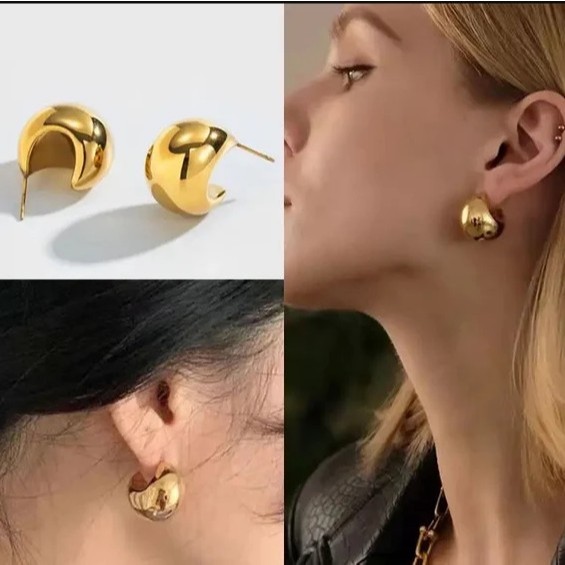 ANTI KARAT Anting Titanium Emas Bulat Tebal Airdrop Hoop Earrings Anting Stainless Model Hoop Tebal 