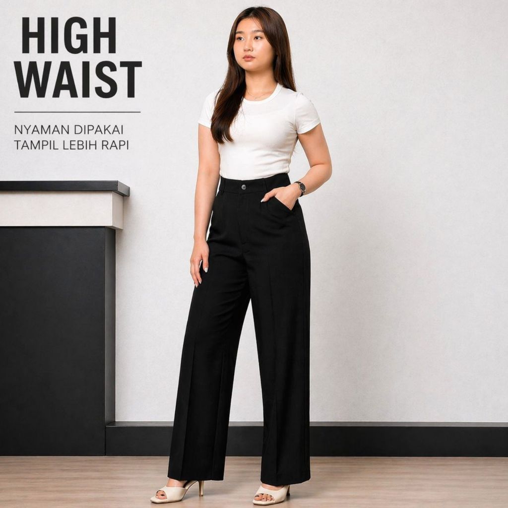 Viona Pants-Celana Panjang Kulot Wanita High Waist Loose Kerja Kantor Premium
