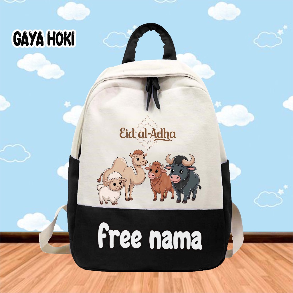 [FREE NAMA] Tas Ransel Tas Anak Ngaji Sekolah TK/SD Gambar Kartun Hewan Qurban Eid Al - Adha