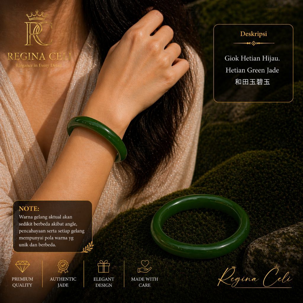 Gelang Giok Hetian Hijau Asli Hetian Green Jade Bangle Premium Wanita – Natural Jade Elegan