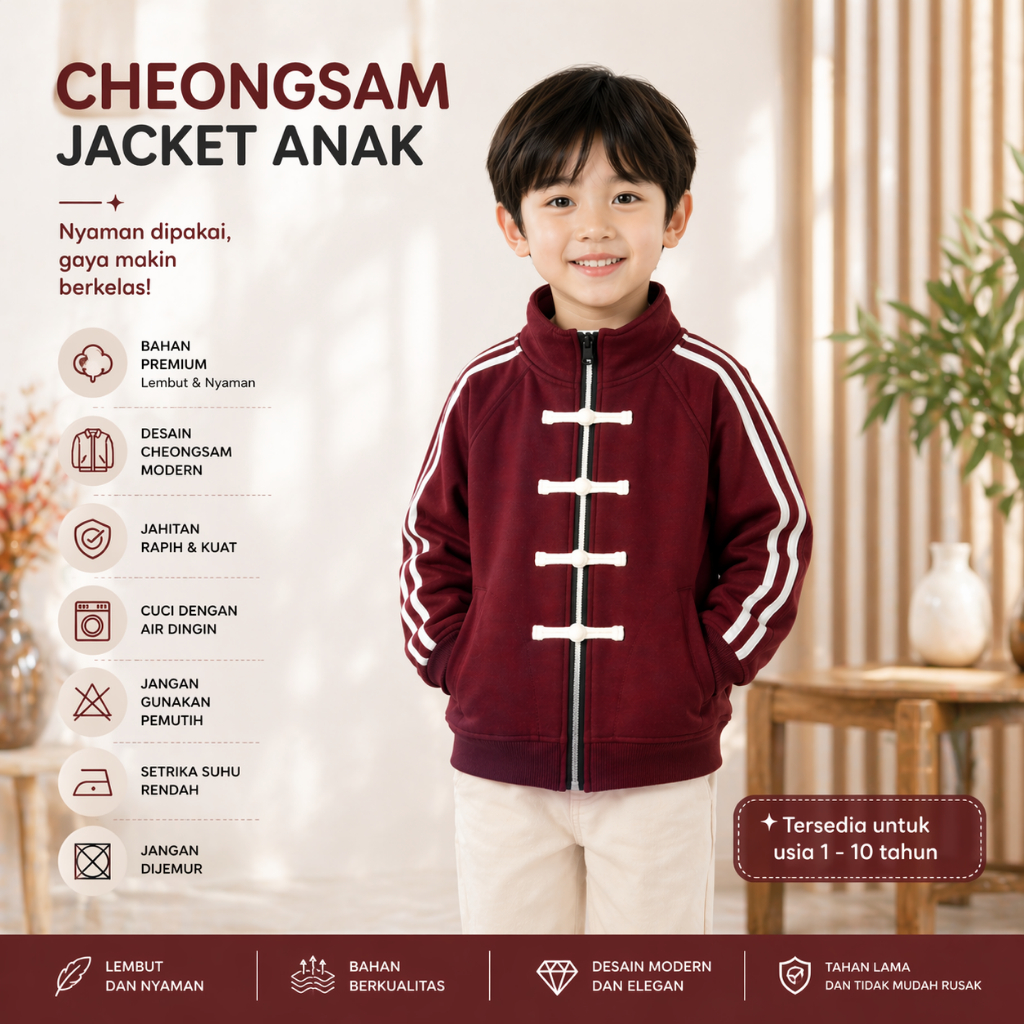 JAKET ANAK CHEONGSAM  PEREMPUAN LAKI LAKI 1-10 TAHUN