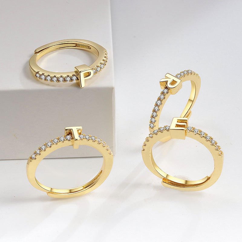 Cincin Huruf Lapis Emas Abjad Huruf A-Z Stainless Inisial Nama Cincin Alphabet Wanita Fashion Perhia