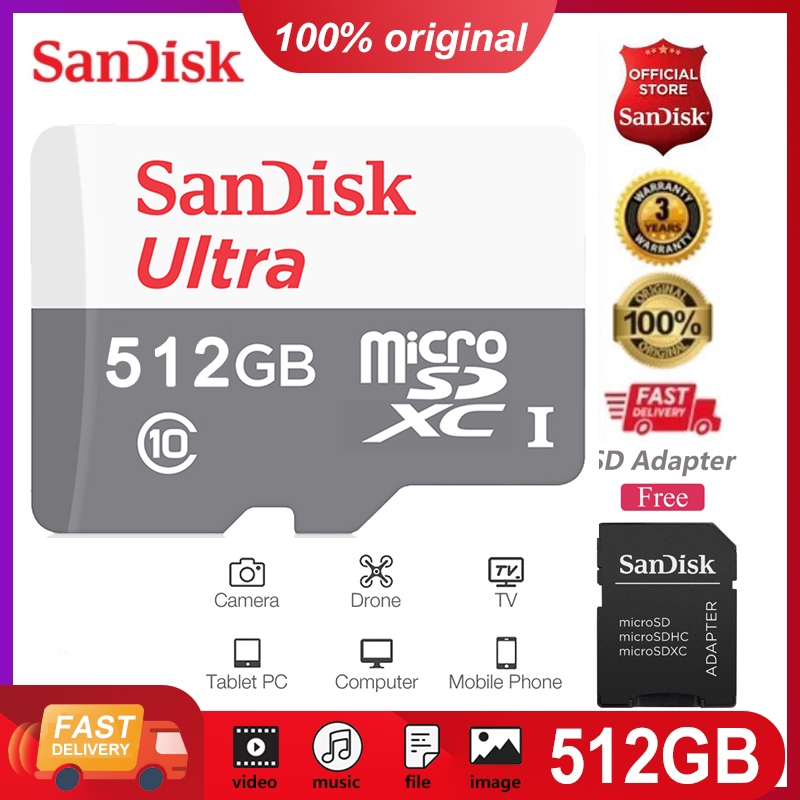 Micro SD card SanDisk Ultra 2TB 1TB 512GB 256GB 128GB Kartu Memori For CCTV/dengung/perekam mengemud