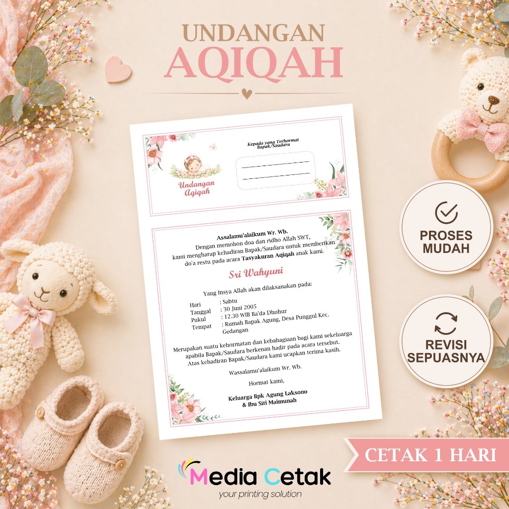 CETAK UNDANGAN AQIQAH / UNDANGAN TASYAKURAN KELAHIRAN ANAK / TASYAKURAN BAYI