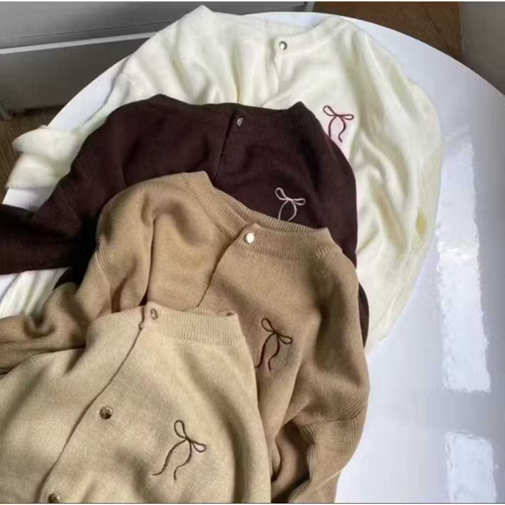 cardigan ribbon bordir pita knitted | cardigan atasan wanita