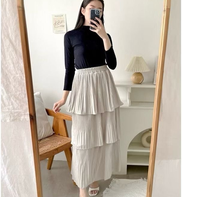 Rok Plisket 3 Layer Wanita | Bahan Hyget Adem Tebal Jatuh Bagus