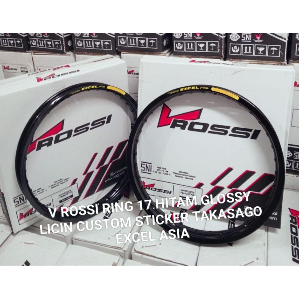 VELG/PELAK JARI JARI V ROSSI RING 17 HITAM GLOSSY LICIN CUSTOM STICKER TAKASAGO EXCEL ASIA UKURAN 14