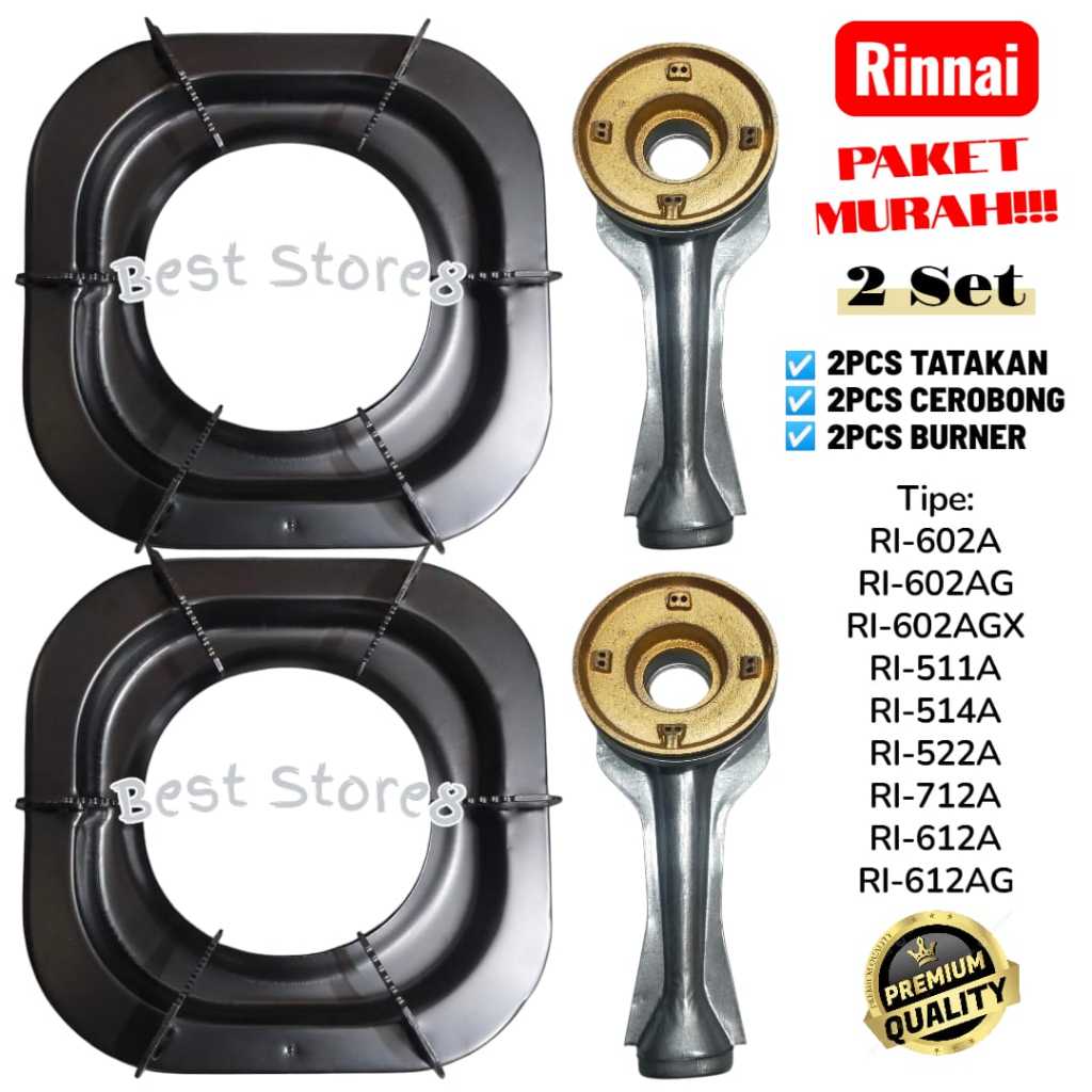 TATAKAN KAKI 6 KOMPOR GAS RINNAI 2PCS+CEROBONG BURNER TIPE A 2SET RI 602A RI 602AG RI 712A RI 712AG 