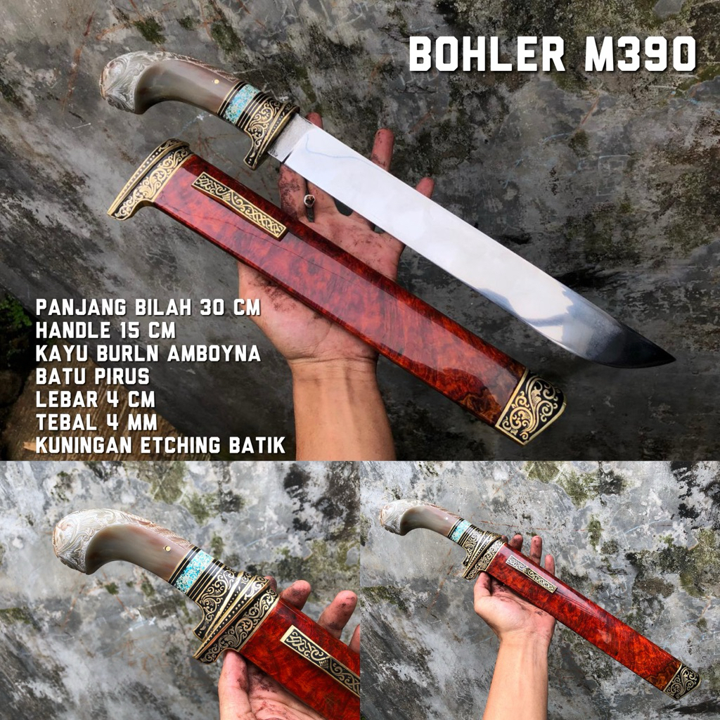 Pisau Sembelih Bohler M390 Panjang 30 Cm Tahan Karat Premium Kualitas Diatas Elmax