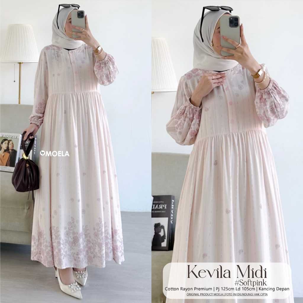 Mafin Kevila Sirea Midi Dress Rayon Premium Motif Bunga Original Moela