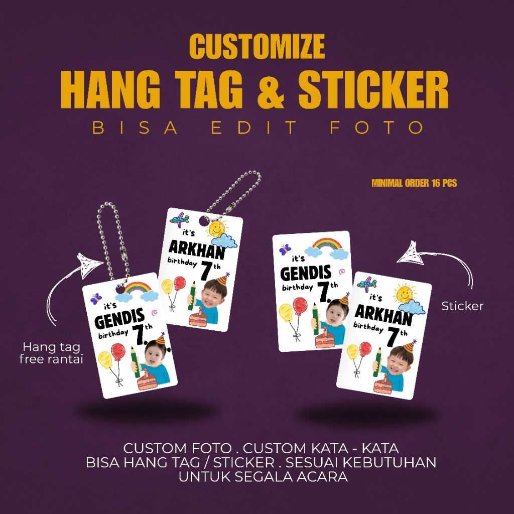 MYUME.STORE || HANG TAG DAN STIKER ULANG TAHUN ANAK STICKER HAMPERS ULANG TAHUN ANAK KARTU ULANG TAH