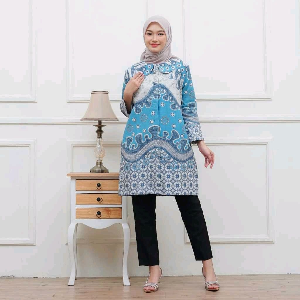 Batik Tunik Premium Berlapis Puring Trikot Batik Atasan Wanita Terbaru Full Katun