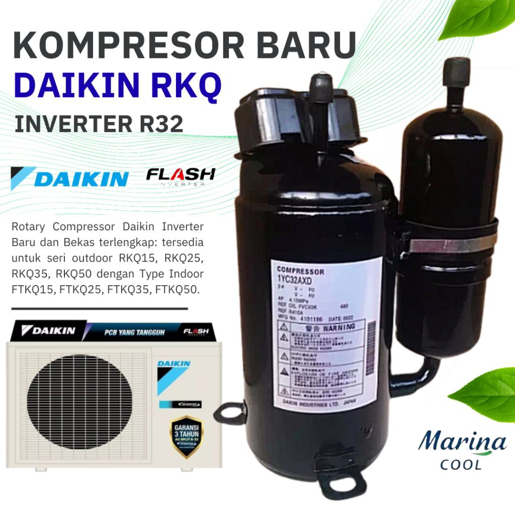 Kompresor AC Split Daikin Inverter Seri RKQ/FTKQ R32 0,5 PK, 3/4 PK, 1 PK, 1½ PK, 2 PK Bergaransi