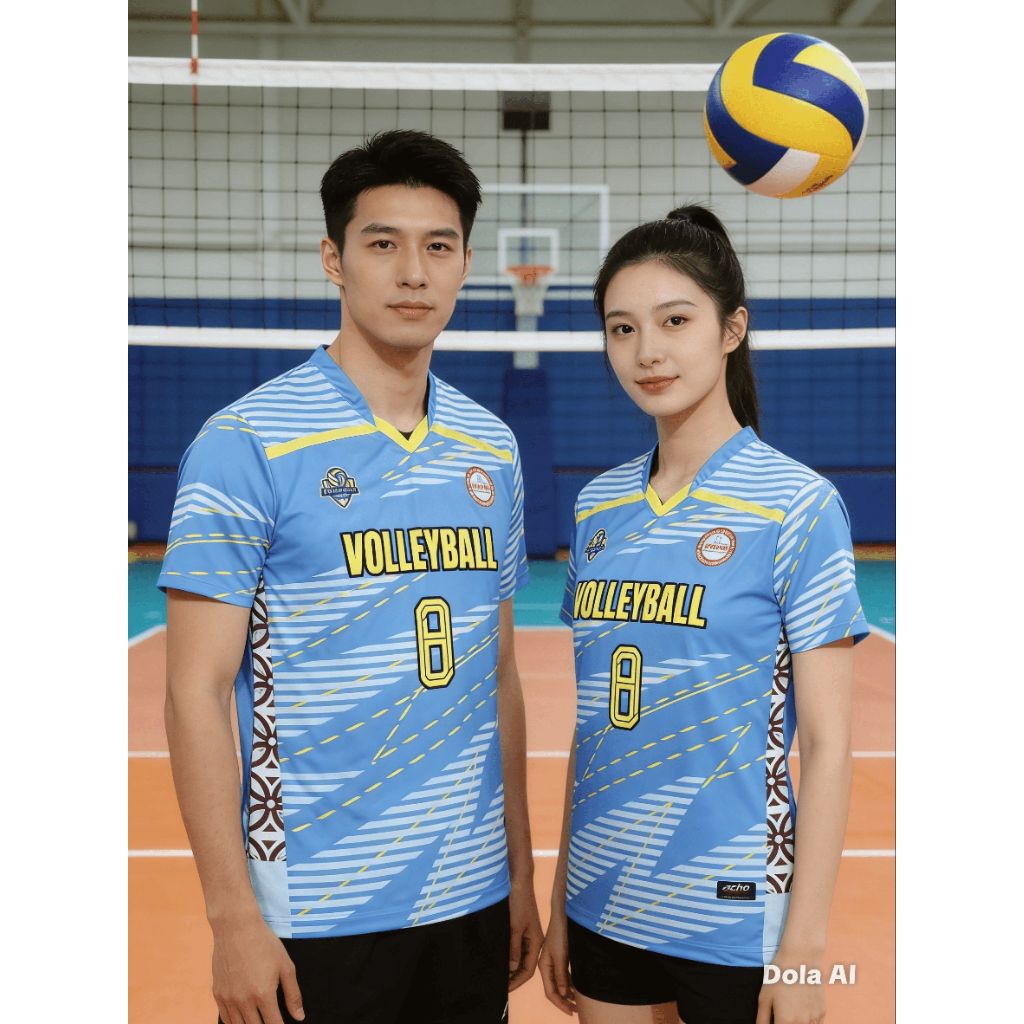 Jersey voli pria wanita terbaru biru langit