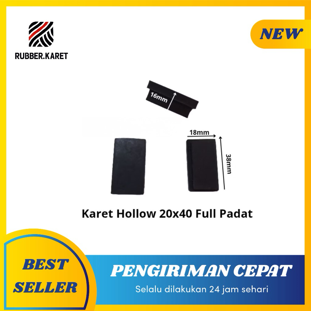 karet kaki hollow 2x4 padat karet tapak/alas kaki meja kursi