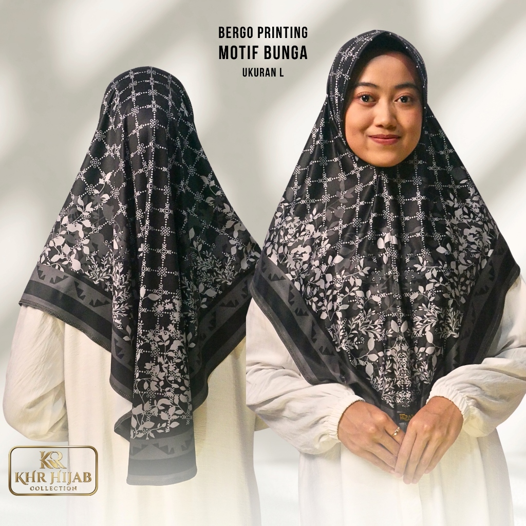 KHR - Bergo Hemat 100 PCS Printing Motif Bunga Jersey Premium Size L