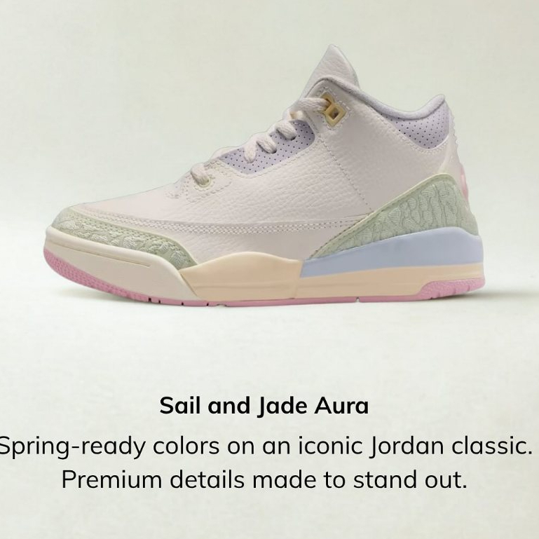 Sepatu Basket Anak Nike Air Jordan 3 Retro Sail and Jade Aura