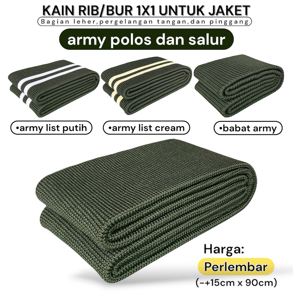 Kain Rib bur warna Armi polos dan salur Polyester perlembar