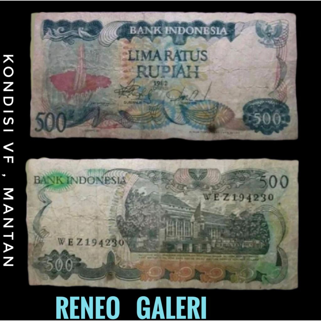 VF 500 Rupiah Bunga Bangkai tahun 1982 uang kertas kuno Indonesia duit Jadu lawas lama Rp asli origi