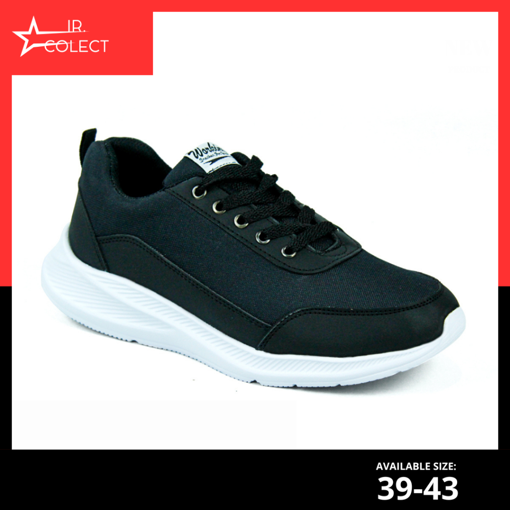 Sepatu Sneakers Running Pria Cowok Casual Original Olahraga Lari Hitam Polos Ringan Anti Slip C 03